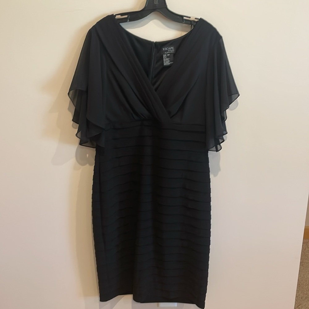 Gorgeous Black Dress by Xscape by Joanne Chen - Size 14W - Sheer Flowing Sleeves
